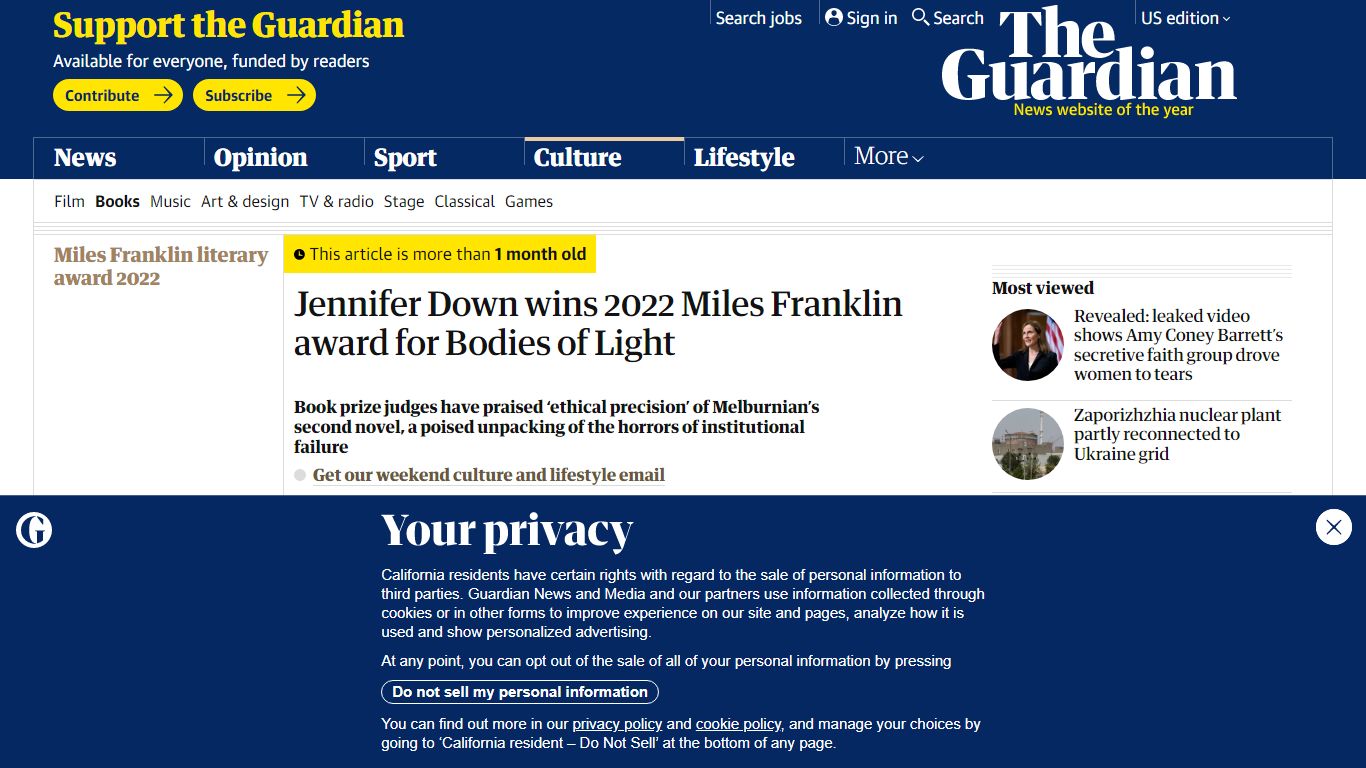 Jennifer Down wins 2022 Miles Franklin award for Bodies of Light